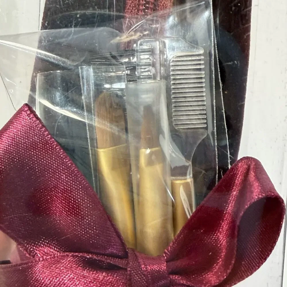 L'BRI 5 pc Eye Makeup Brush Set w/ Velvet Zip Travel Case Gift Birthday